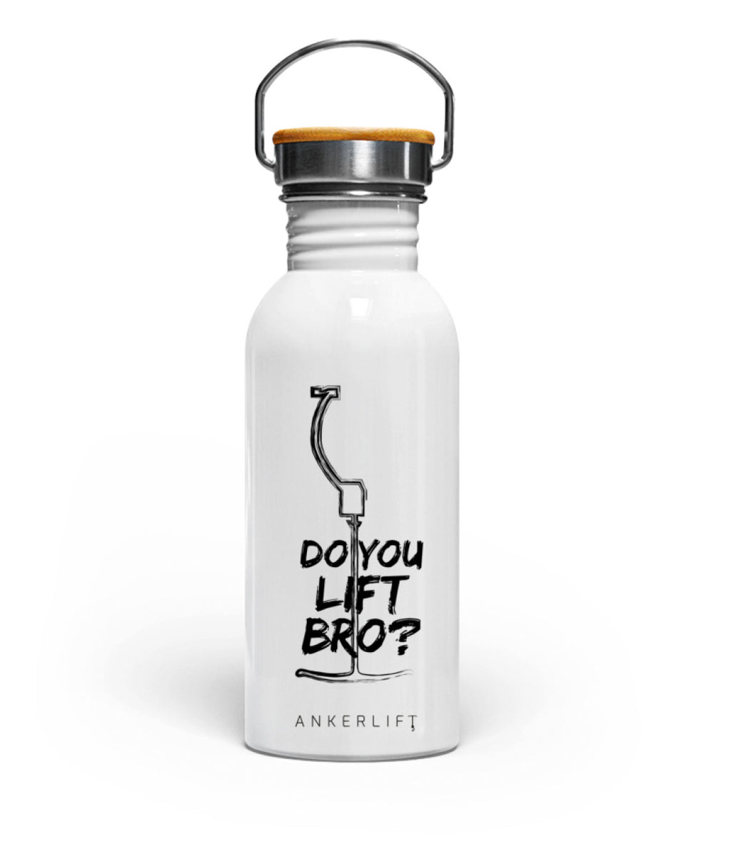 Weiße "Lift-Bro" Edelstahl Trinkflasche mit Bambusdeckel von ANKERLIFT