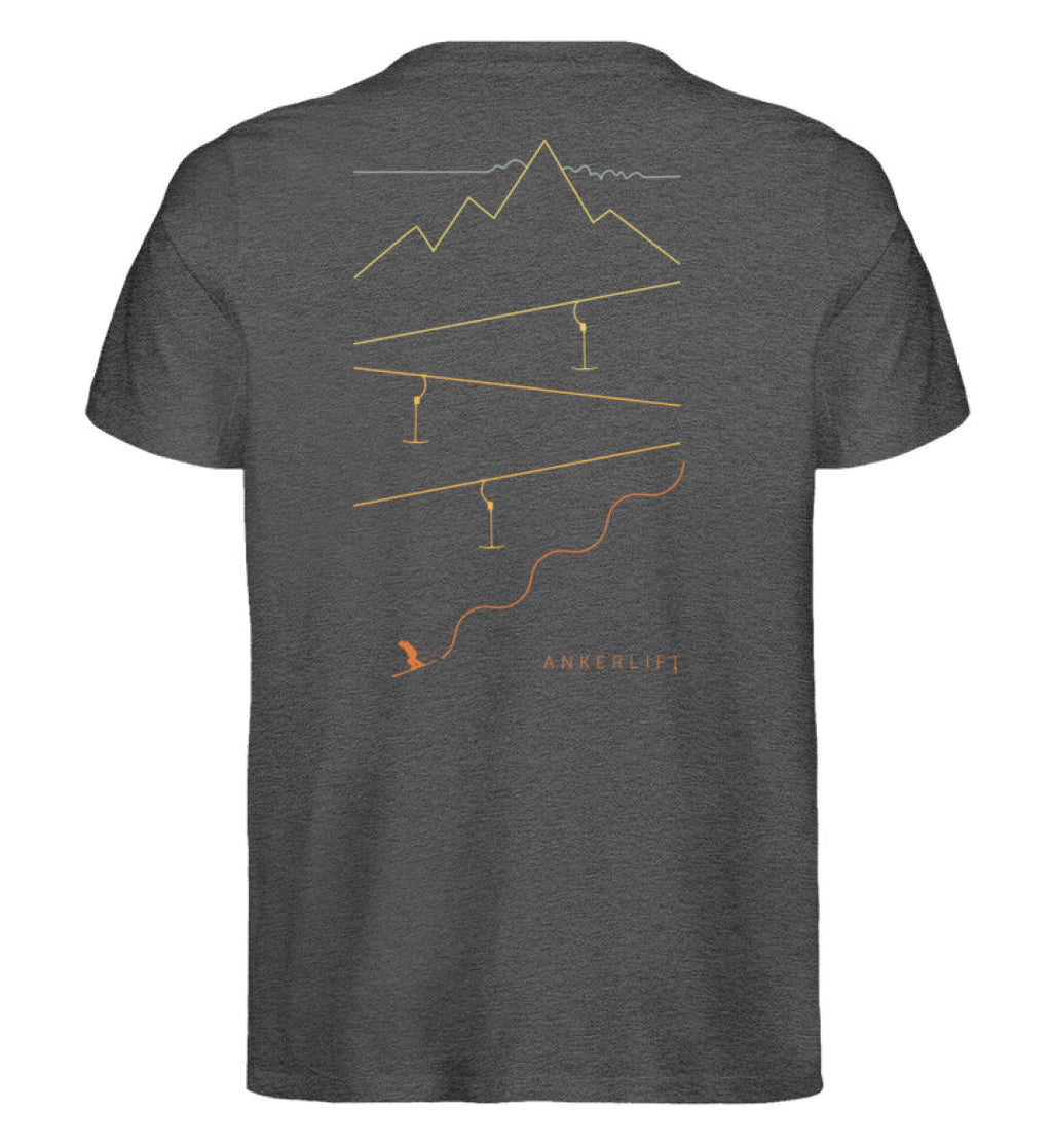 "Powderlines" Herren Backprint Shirt von ANKERLIFT© in der Farbe Dark Heather Grey für Skifahrer und Wintersportler.
