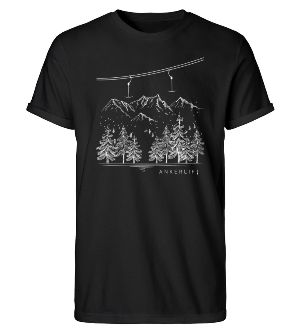 "Winterwald" Herren RollUp Shirt in der Farbe Black auf weißem Hintergrung von ANKERLIFT