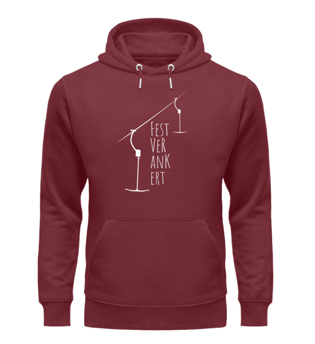 "Fest verankert" Unisex Organic Hoodie in Farbe Burgundy-ANKERLIFT