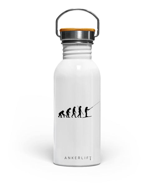Weiße "Evolution" Edelstahl Trinkflasche mit Bambusdeckel von ANKERLIFT