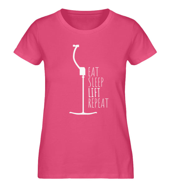 "Eat Sleep Lift" Damen Organic Shirt in der Farbe Pink Punch - ANKERLIFT