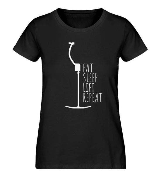 "Eat Sleep Lift" Damen Organic Shirt in der Farbe Black - ANKERLIFT