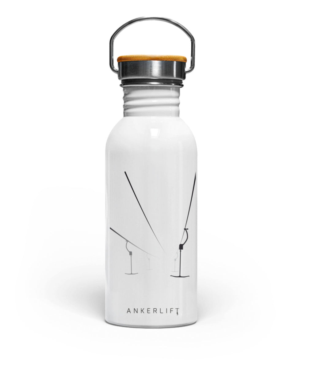 Weiße "Nebel" Edelstahl Trinkflasche mit Bambusdeckel von ANKERLIFT