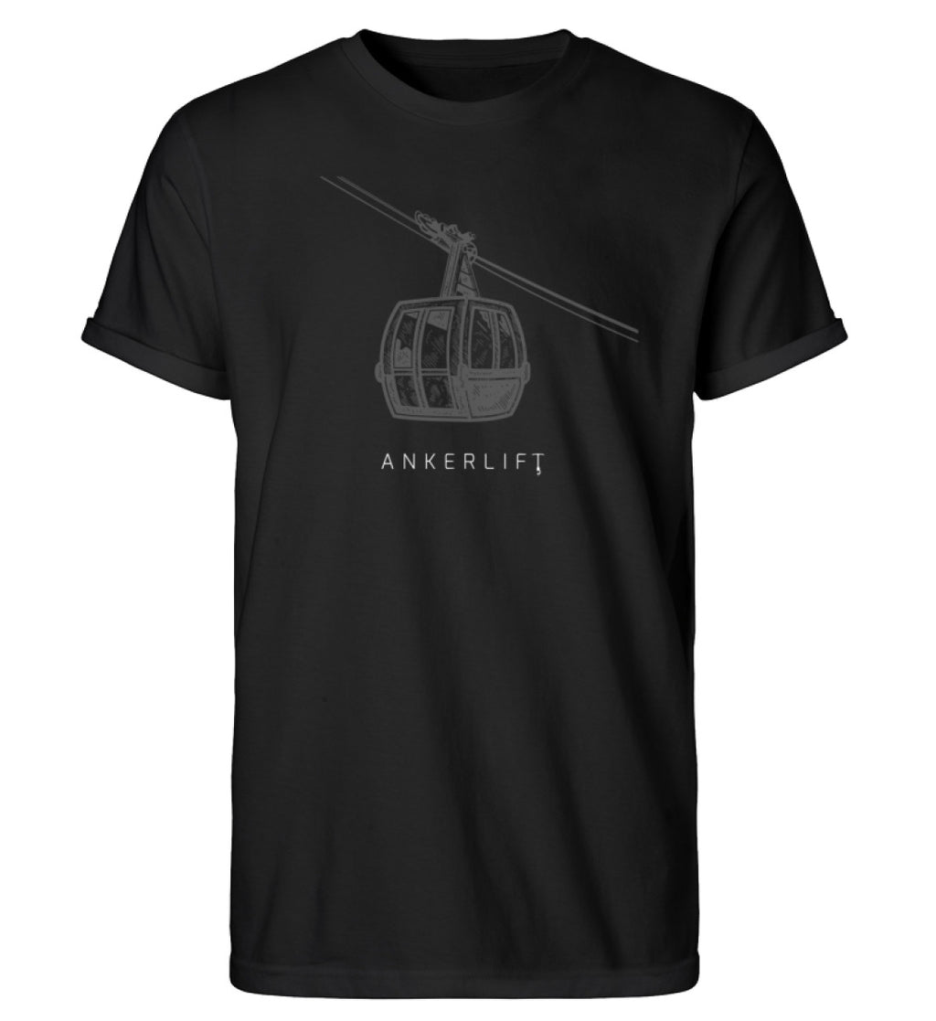 "Gondelbahn" Herren RollUp Shirt in der Farbe Black auf weißem Hintergrung von ANKERLIFT