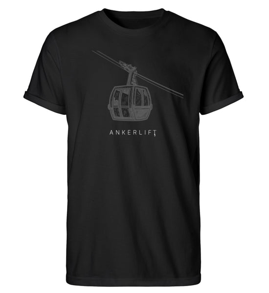 "Gondelbahn" Herren RollUp Shirt in der Farbe Black auf weißem Hintergrung von ANKERLIFT