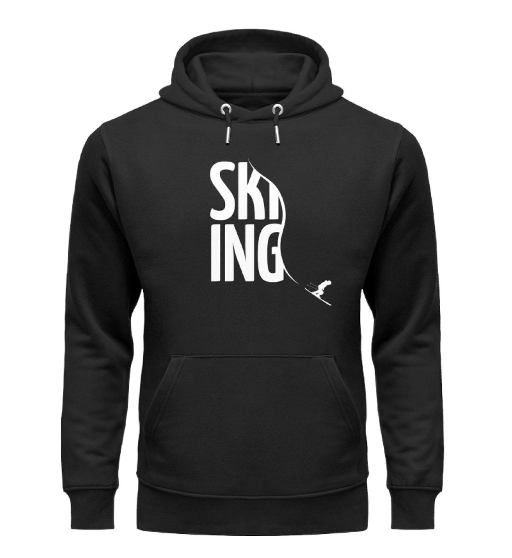 "Skiing" Unisex Organic Hoodie in Farbe Black-ANKERLIFT