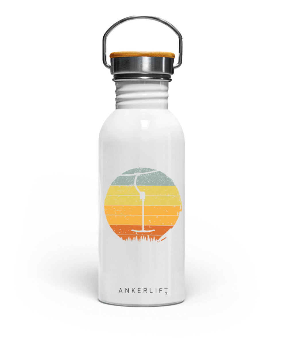 Weiße "Sunset" Edelstahl Trinkflasche mit Bambusdeckel von ANKERLIFT