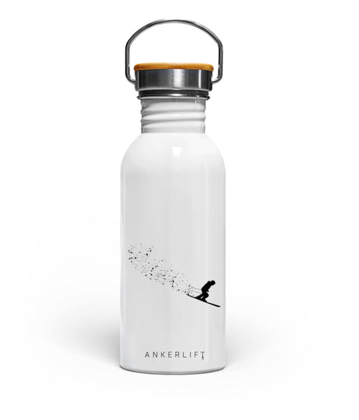 Weiße "Powder" Edelstahl Trinkflasche mit Bambusdeckel von ANKERLIFT