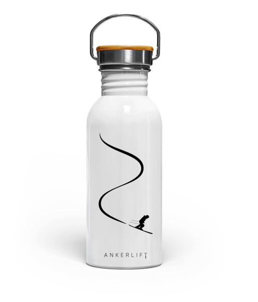 Weiße "Powderturn" Edelstahl Trinkflasche mit Bambusdeckel von ANKERLIFT