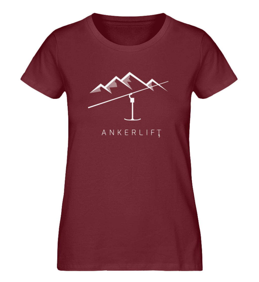 "Bergspitzen" Damen Organic Shirt in der Farbe Burgundy - ANKERLIFT
