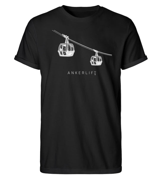"Gondelglück" Herren RollUp Shirt in der Farbe Black auf weißem Hintergrung von ANKERLIFT