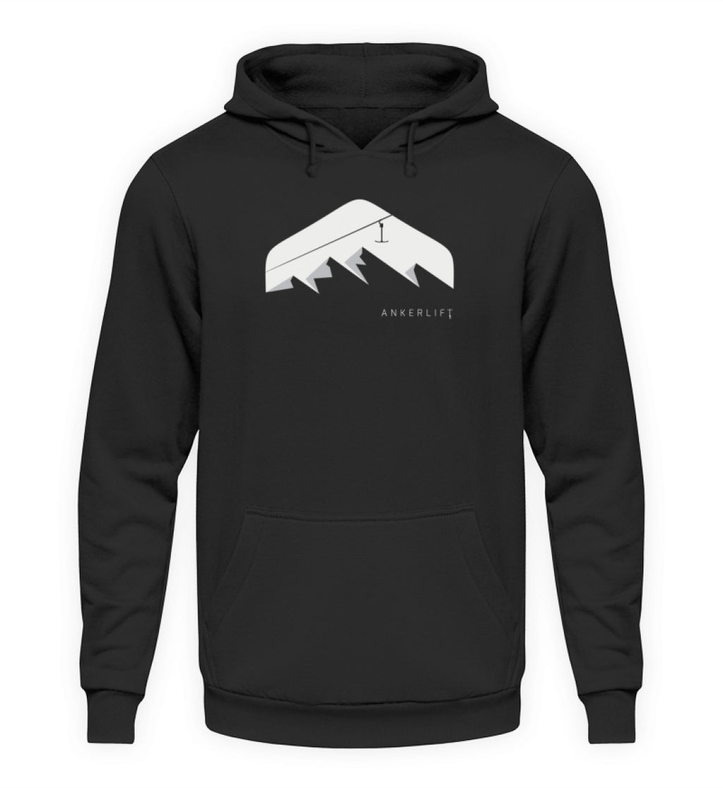 "Panorama" Unisex Hoodie in der Farbe Jet Black von ANKERLIFT für Wintersportler
