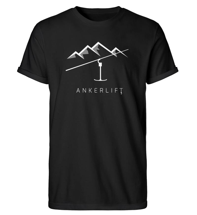 "Bergspitzen" Herren RollUp Shirt in der Farbe Black auf weißem Hintergrung von ANKERLIFT