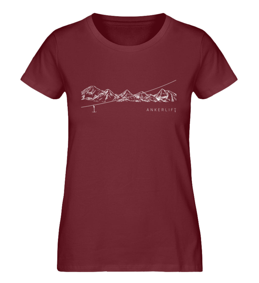 "Bergkette" Damen Organic Shirt in der Farbe Burgundy - ANKERLIFT