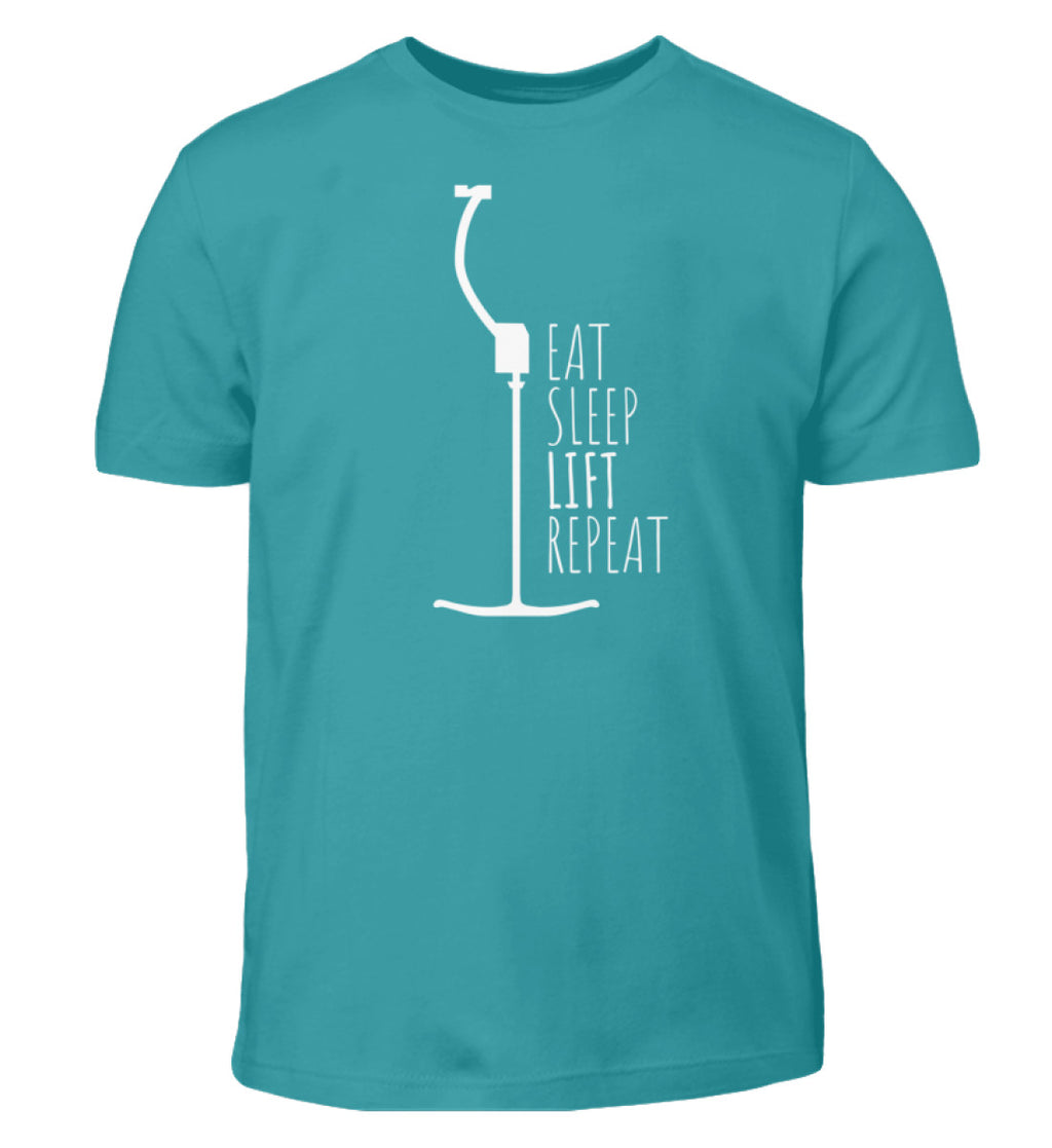 "Eat Sleep Lift" Kinder T-Shirt in der Farbe Swimming Pool von ANKERLIFT