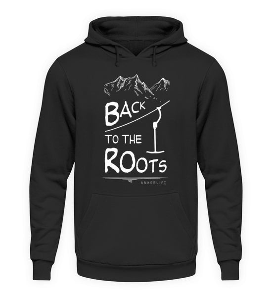 "Back to Roots" Unisex Hoodie in der Farbe Jet Black von ANKERLIFT für Wintersportler
