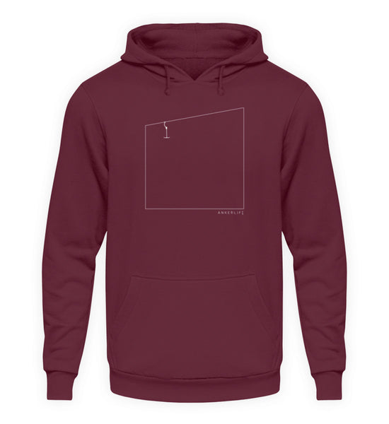 "Quadrat" Unisex Hoodie in der Farbe Burgundy von ANKERLIFT für Wintersportler