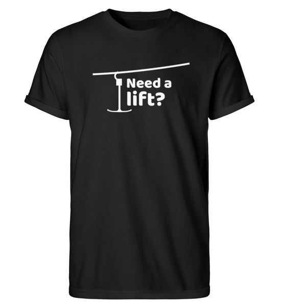 "Need a lift?" Herren RollUp Shirt in der Farbe Black auf weißem Hintergrung von ANKERLIFT