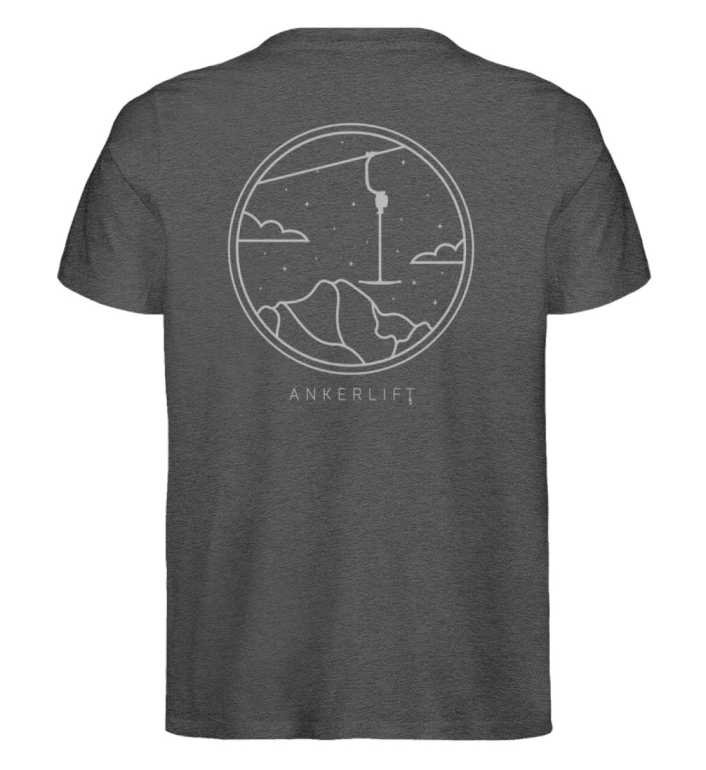 "Bügel" Herren Backprint Shirt von ANKERLIFT© in der Farbe Dark Heather Grey für Skifahrer und Wintersportler.
