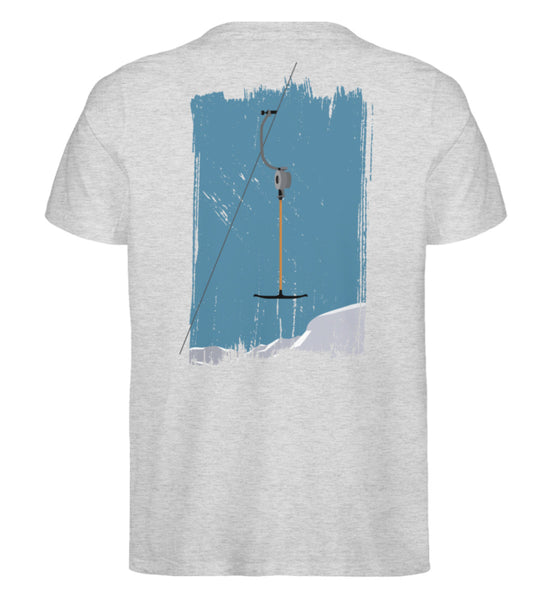 "T-Bar" Herren Backprint Shirt von ANKERLIFT© in der Farbe Heather Grey für Skifahrer und Wintersportler.