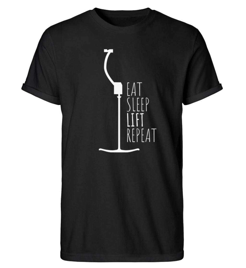 "Eat Sleep Lift" Herren RollUp Shirt in der Farbe Black auf weißem Hintergrung von ANKERLIFT