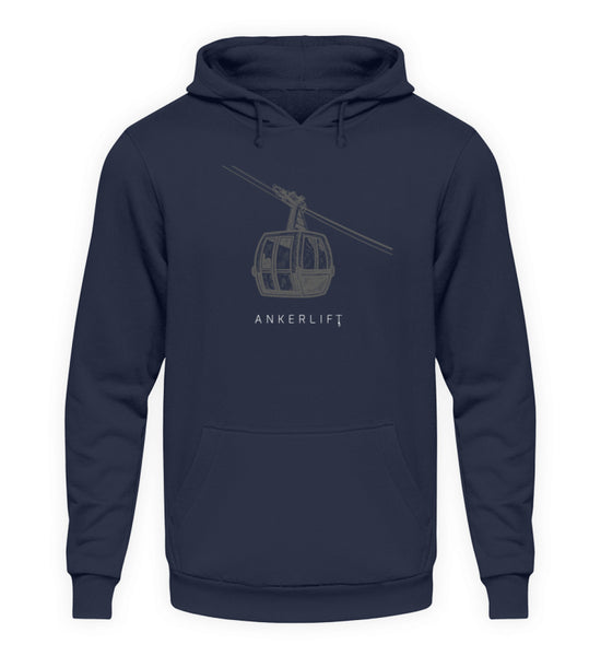 "Gondel" Unisex Hoodie in der Farbe Oxford Navy von ANKERLIFT für Wintersportler