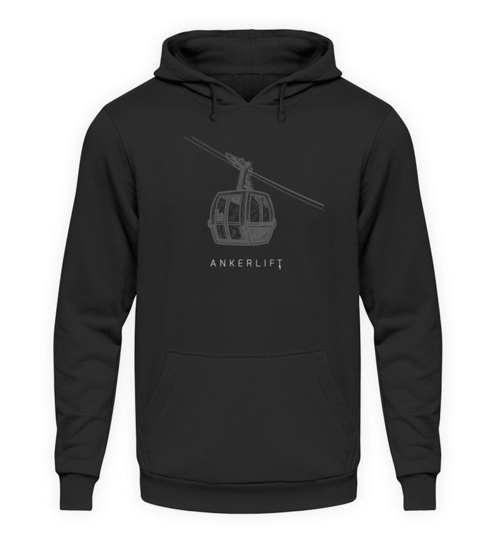 "Gondel" Unisex Hoodie in der Farbe Jet Black von ANKERLIFT für Wintersportler